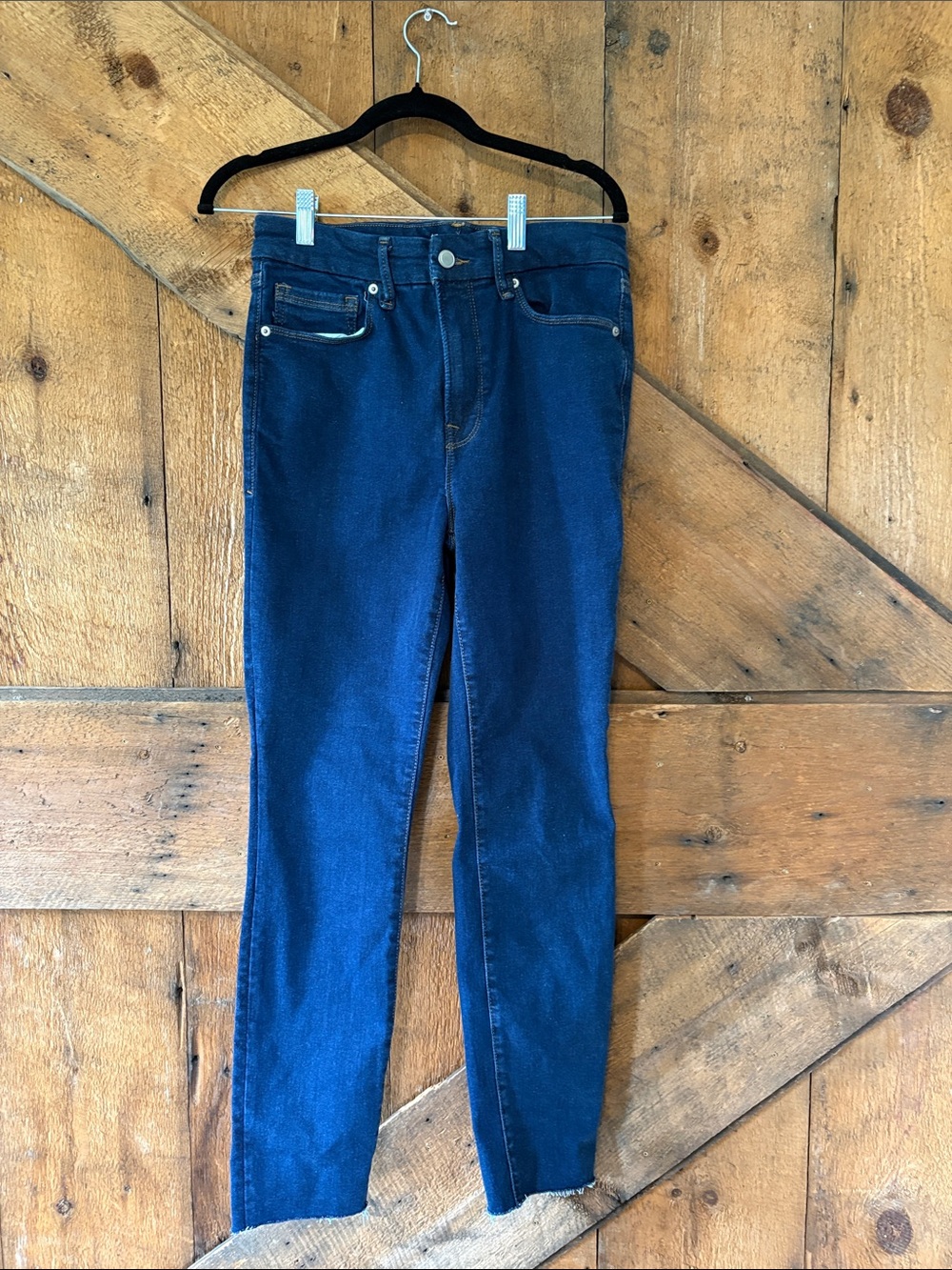 Good American Always Fits Good Legs Skinny Jeans Blue 821 High Rise Raw Hem 6-12